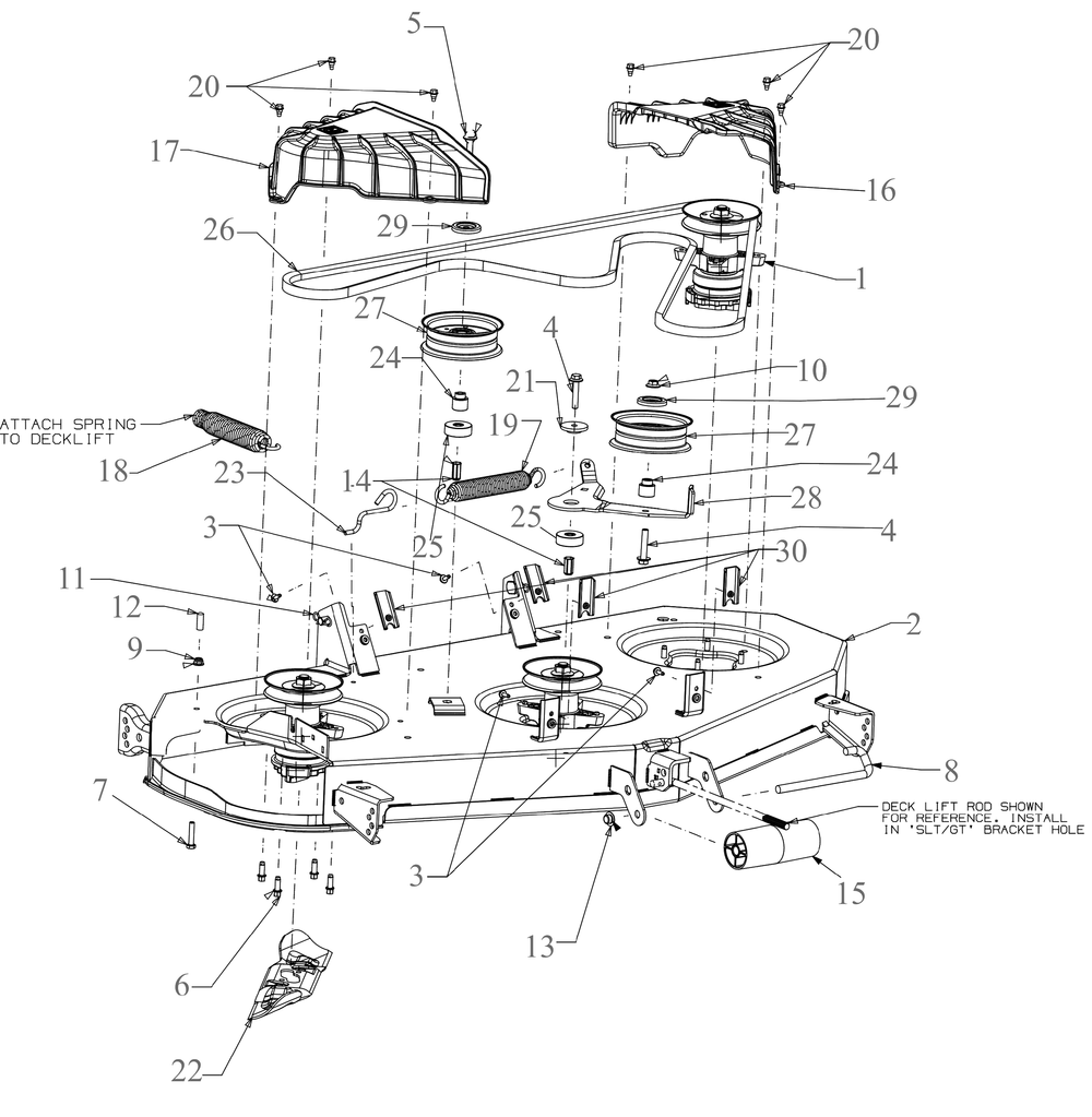 Deck Diagram and Parts List for XT2-SLX50KW (13AFA2TLA10)(2021) Cub Cadet Lawn Tractor